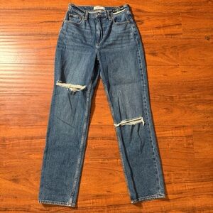 Abercrombie & Fitch Blue Distressed The Ankle Straight Leg Ultra High Rise Jeans